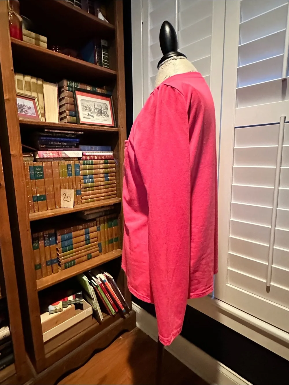Women's Pink Long-Sleeve V-Neck Pocket Top